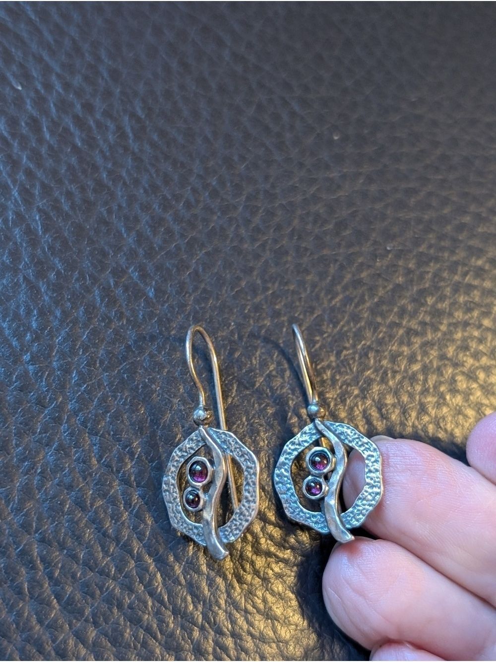 Artisan Handcrafted 925 Sterling Silver Dangle Earrings Textured Modernist - Picture 3 of 10